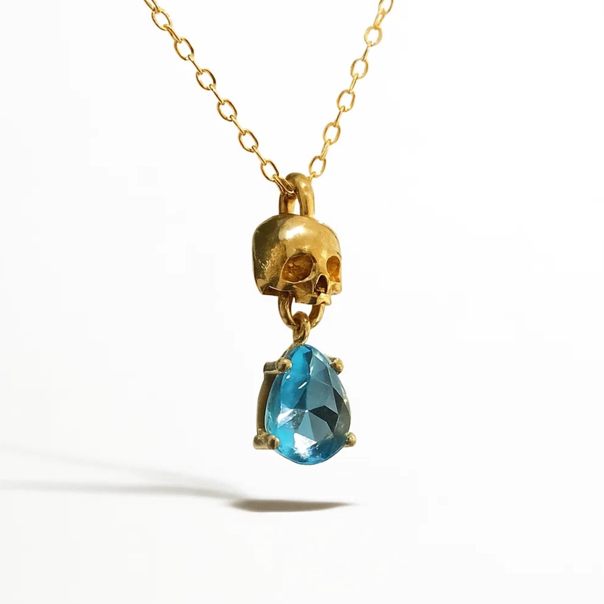 Memento Mori Birthstone Necklace, 14K Gold Skull, Minimalist Skull Necklace