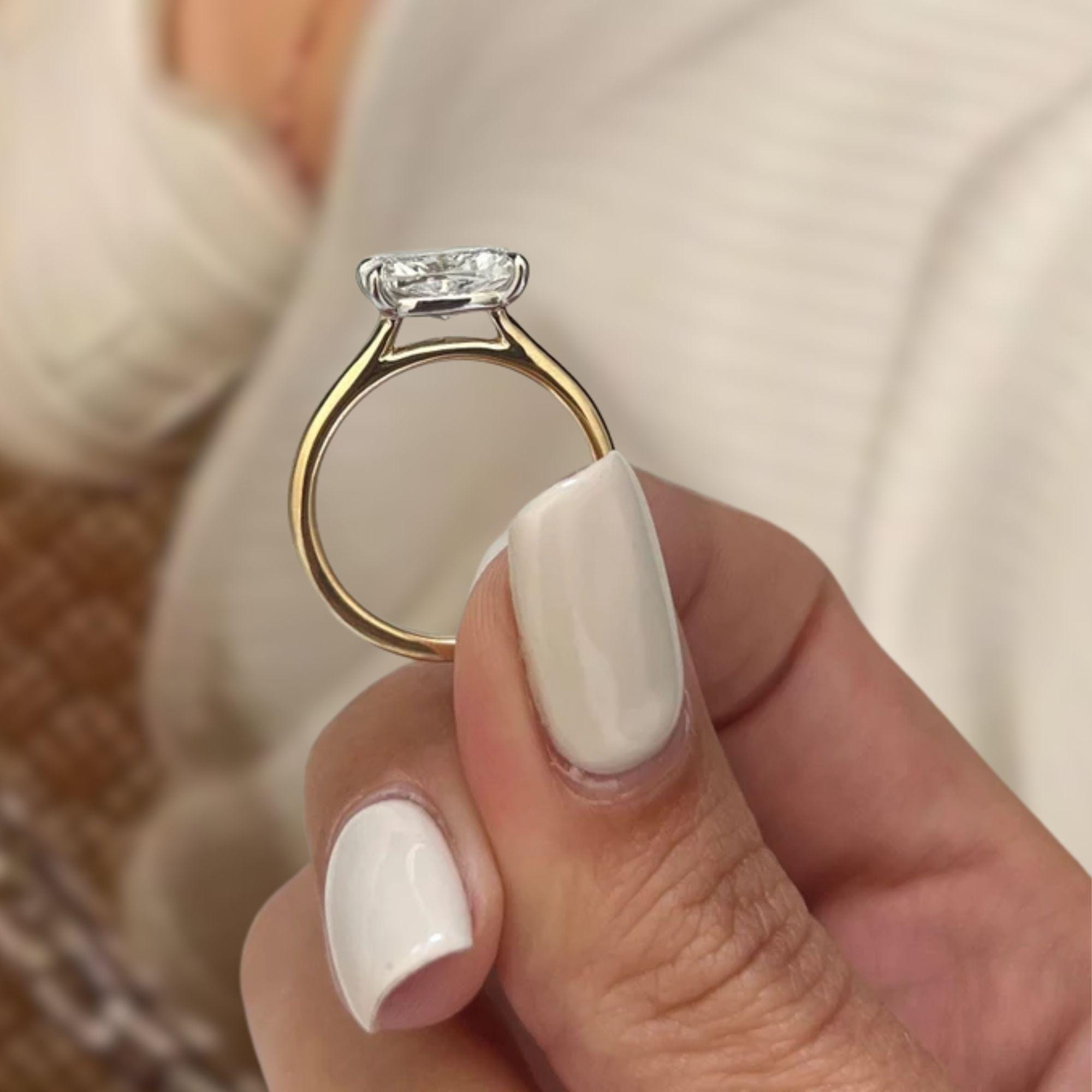 2 CT Elongated Cushion East West Engagement Ring / Cushion Lab Grown Diamond / Solitaire Two Tone Ring
