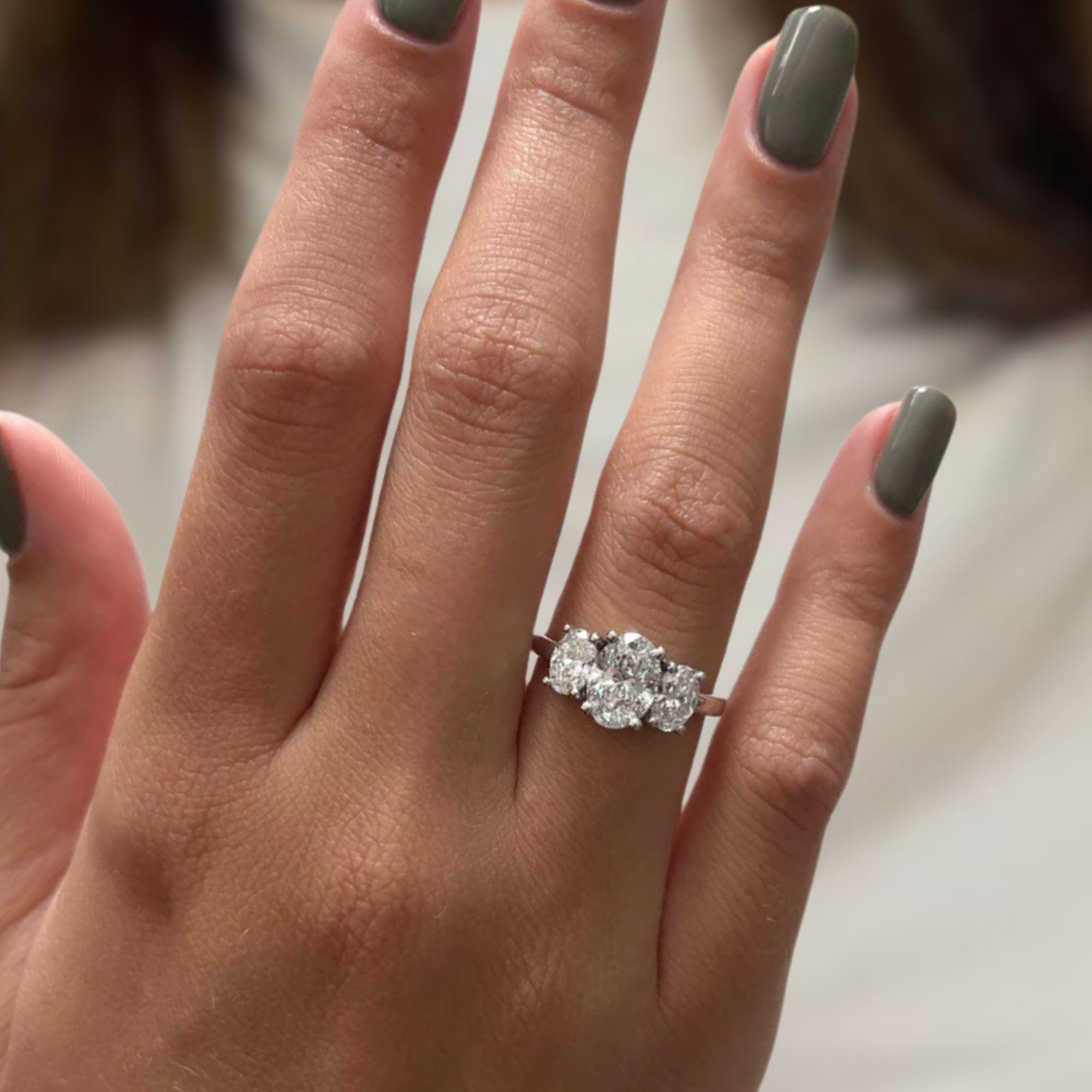 Oval Three Stone Engagement Ring, Lab Grown Diamond Wedding Ring For Women
