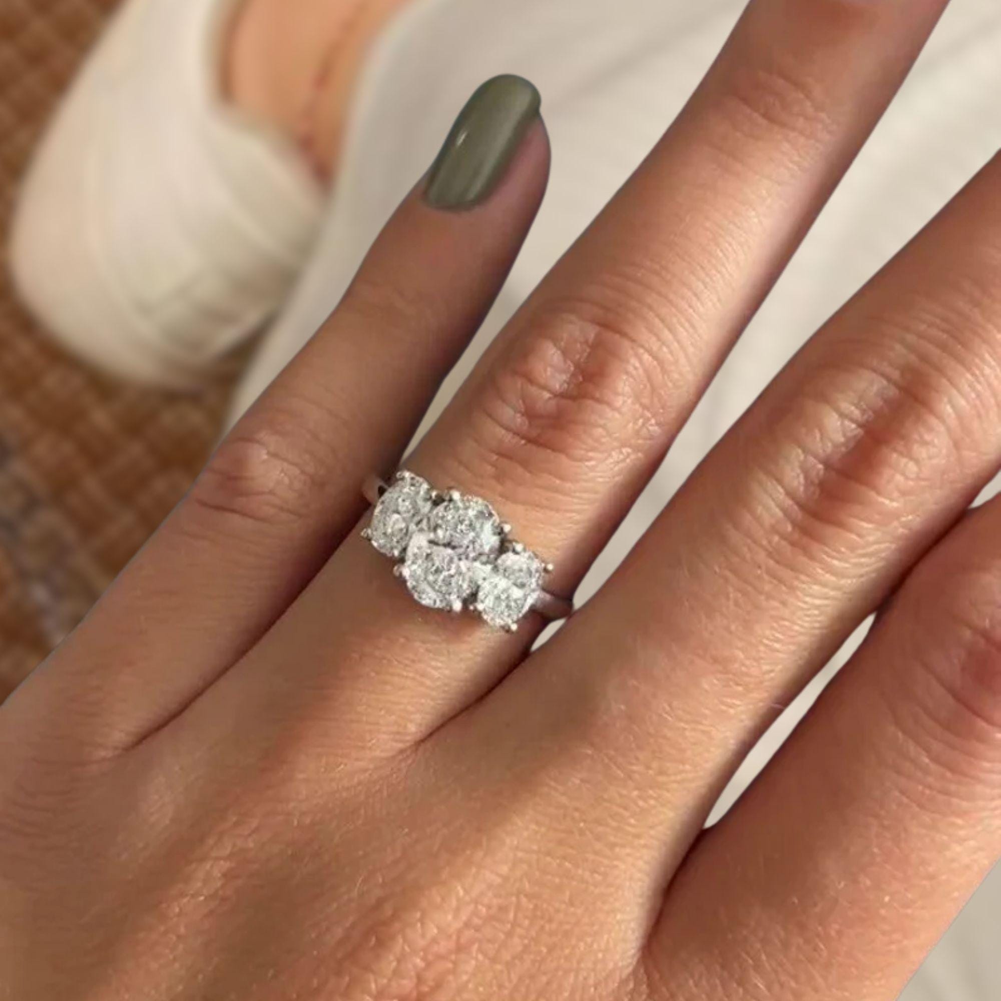 Oval Three Stone Engagement Ring, Lab Grown Diamond Wedding Ring For Women