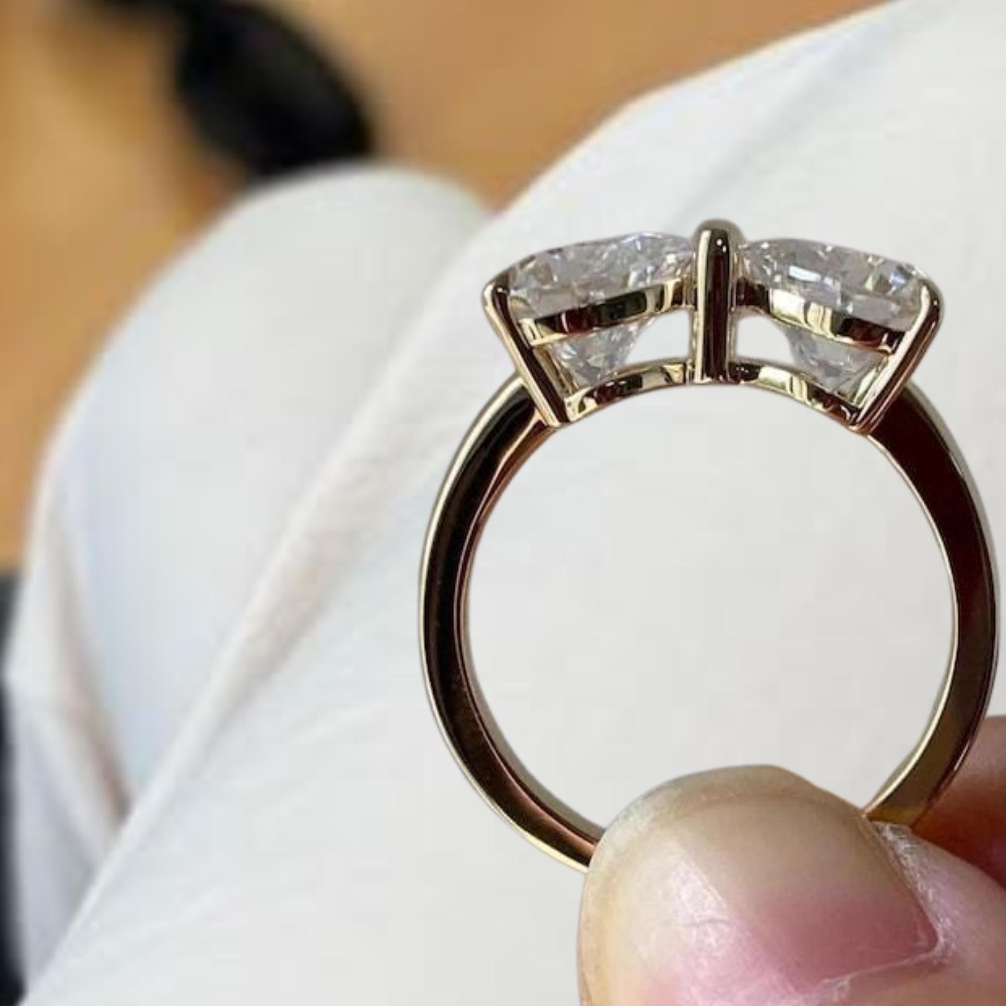 Amazing Bow Diamond Ring, Lab Heart Diamond Engagement Ring In 14K Yellow Gold Band