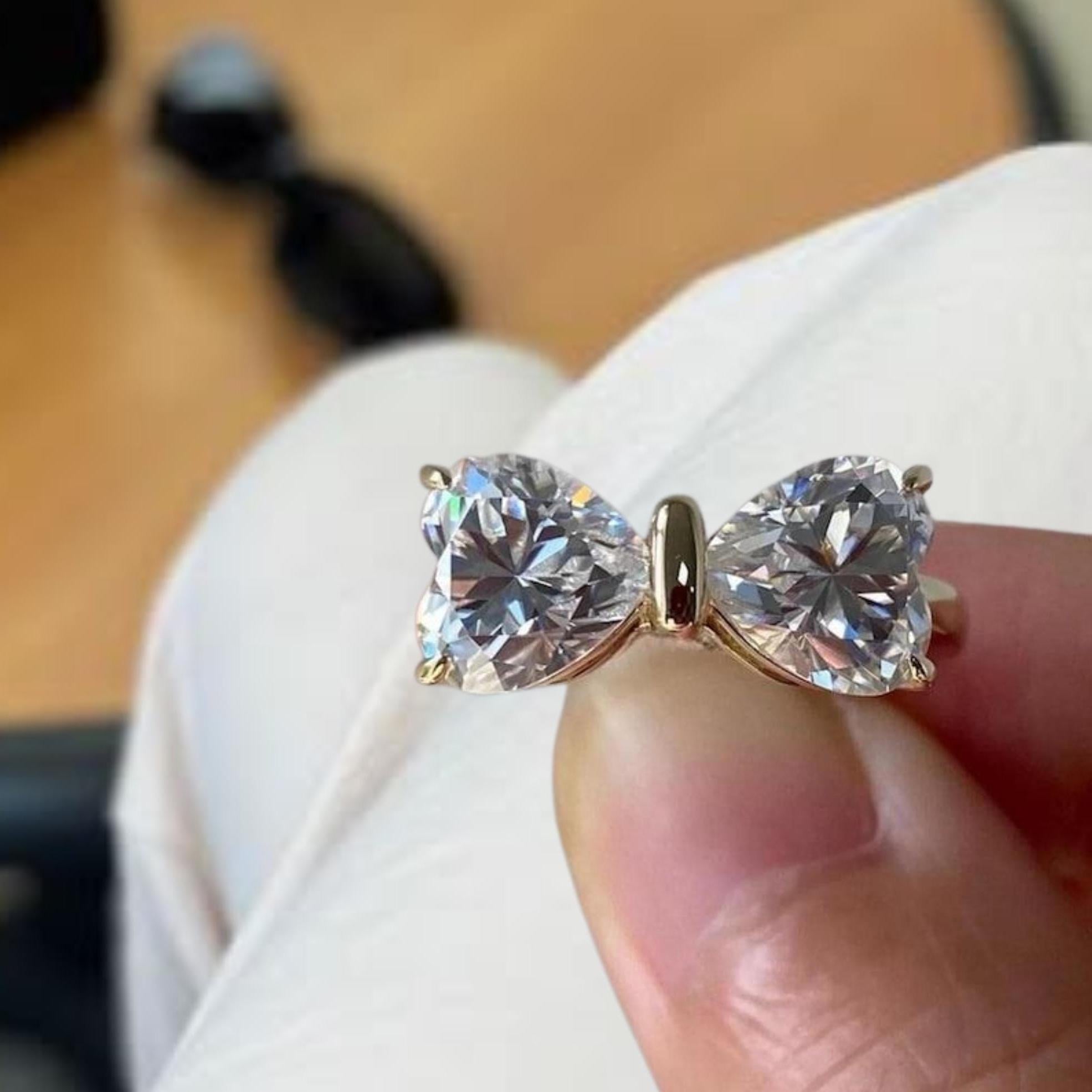 Amazing Bow Diamond Ring, Lab Heart Diamond Engagement Ring In 14K Yellow Gold Band