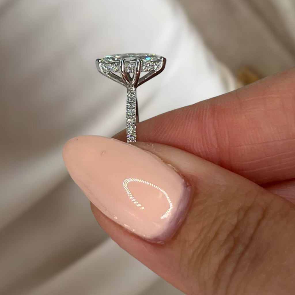 1.25 carat Marquise Cut Lab Grown Diamond Solitaire Hidden Halo Engagement Ring 14K White Gold Ring