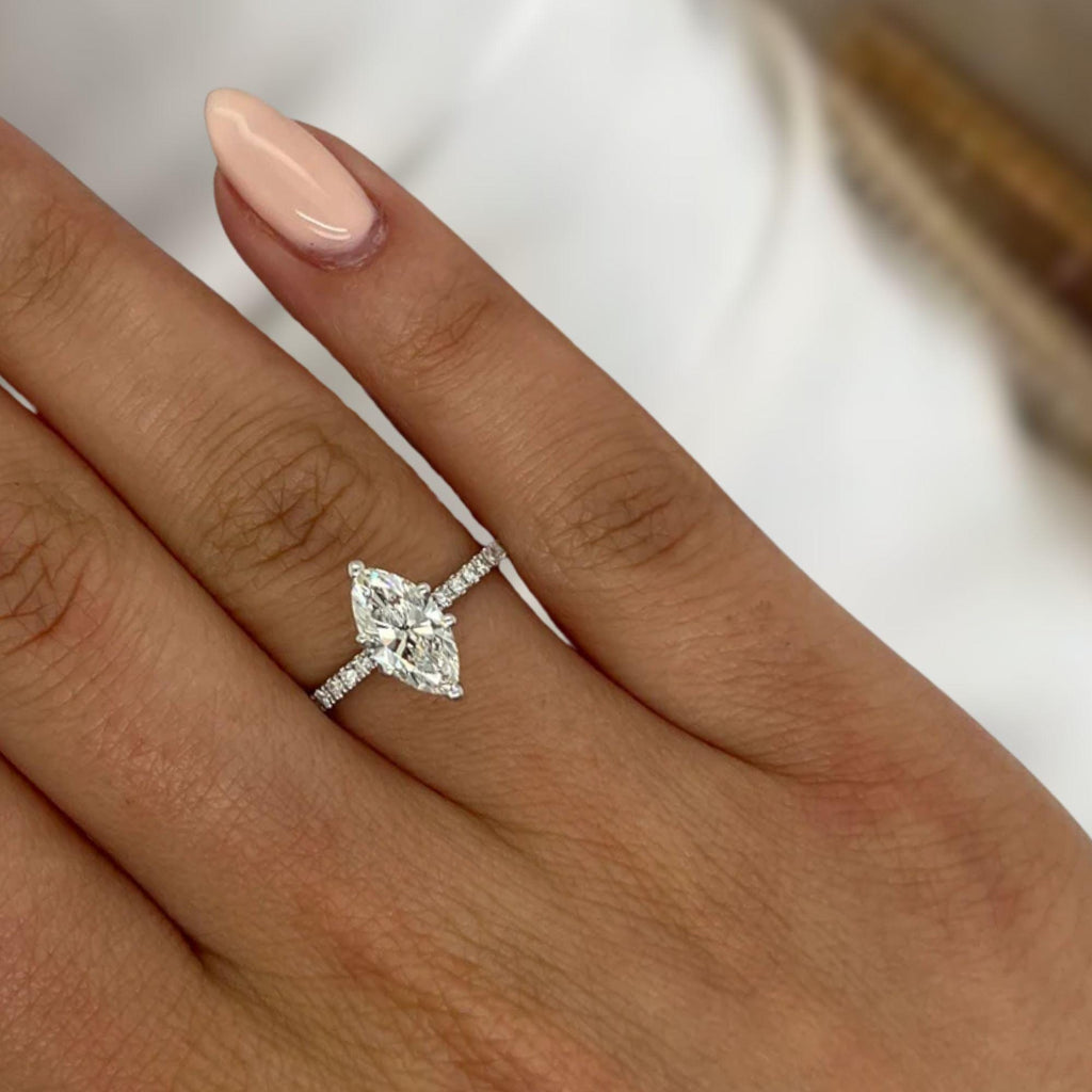 1.25 carat Marquise Cut Lab Grown Diamond Solitaire Hidden Halo Engagement Ring 14K White Gold Ring