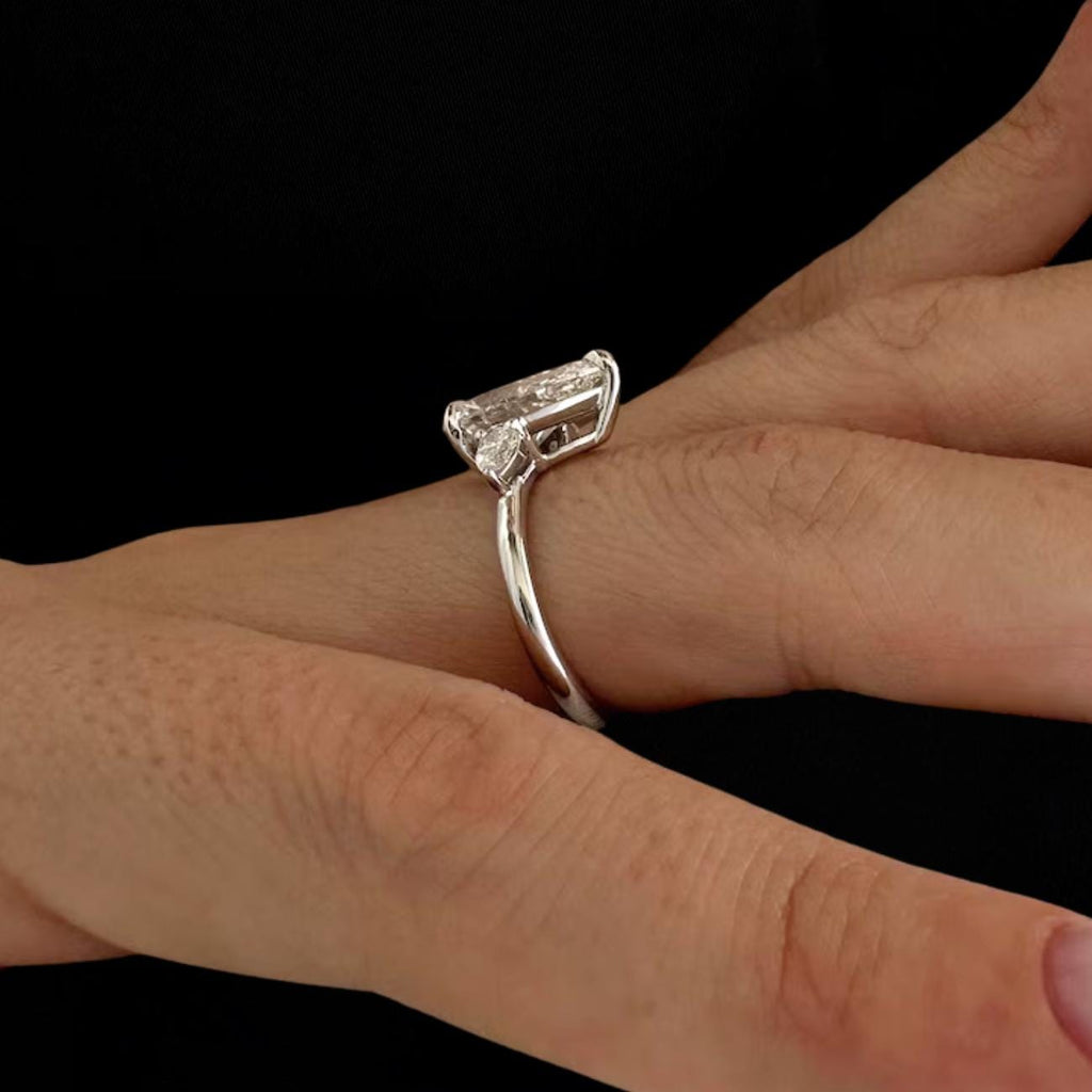 14K Gold Pear Shaped Lab Grown Diamond Three Stone Wedding Ring
