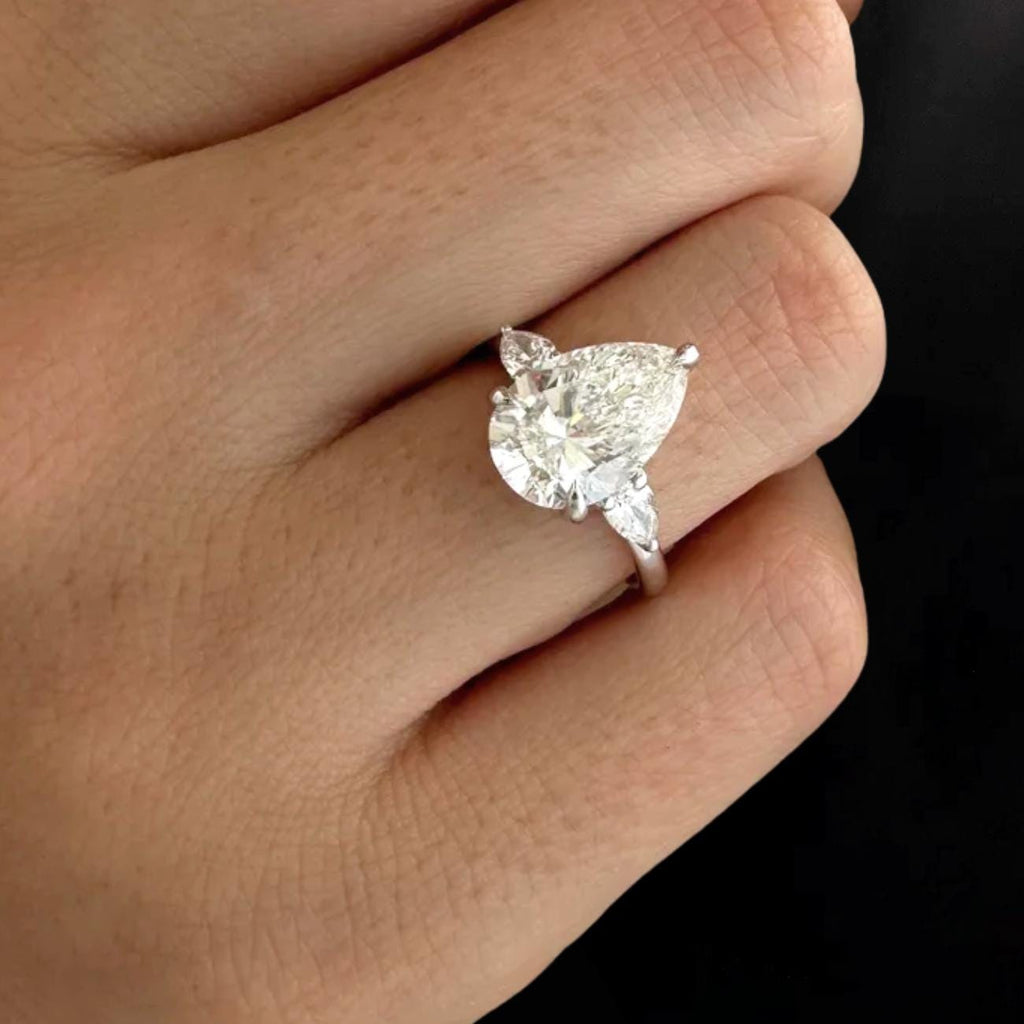 14K Gold Pear Shaped Lab Grown Diamond Three Stone Wedding Ring
