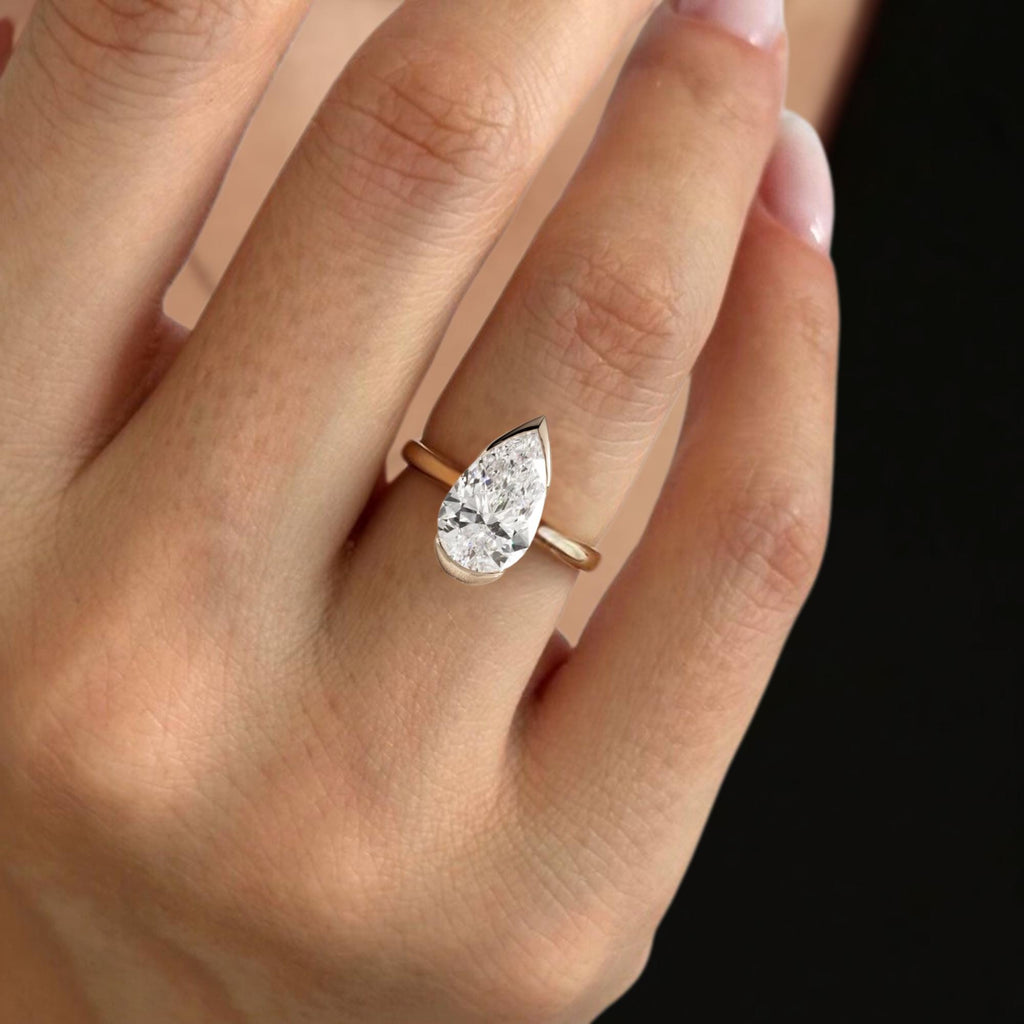 2 Carat Pear Cut Lab Grown Diamond Ring, 14K Gold Wedding Ring