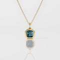 Blue Topaz Necklace | 14K Gold Asscher Cut Bezel Set Pendant  | Gift for Her