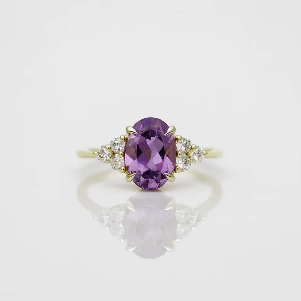 Amethyst Engagement Ring in 14K Gold /  February Birthstone Ring