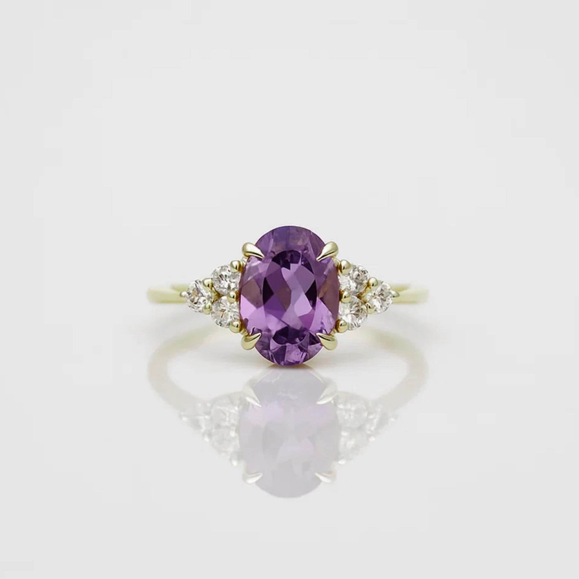 Amethyst Engagement Ring in 14K Gold /  February Birthstone Ring