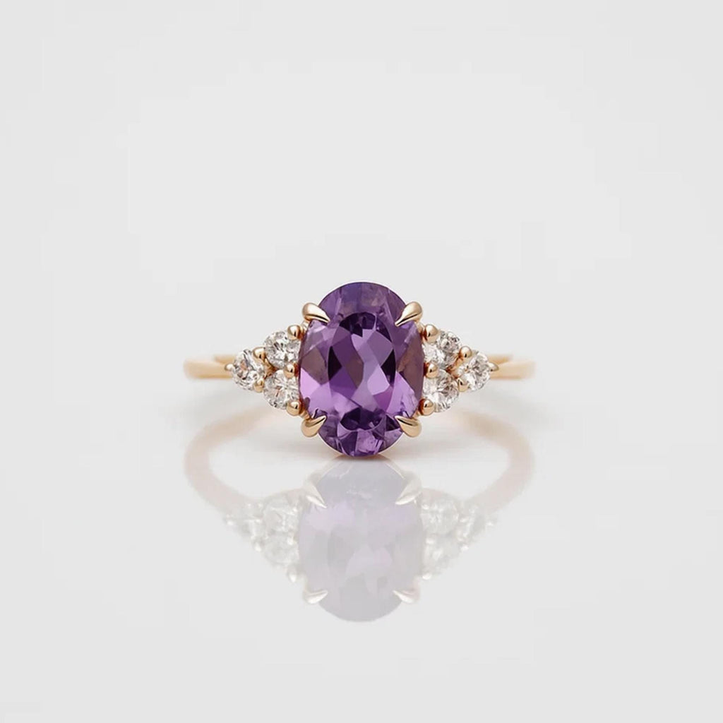 Amethyst Engagement Ring in 14K Gold /  February Birthstone Ring