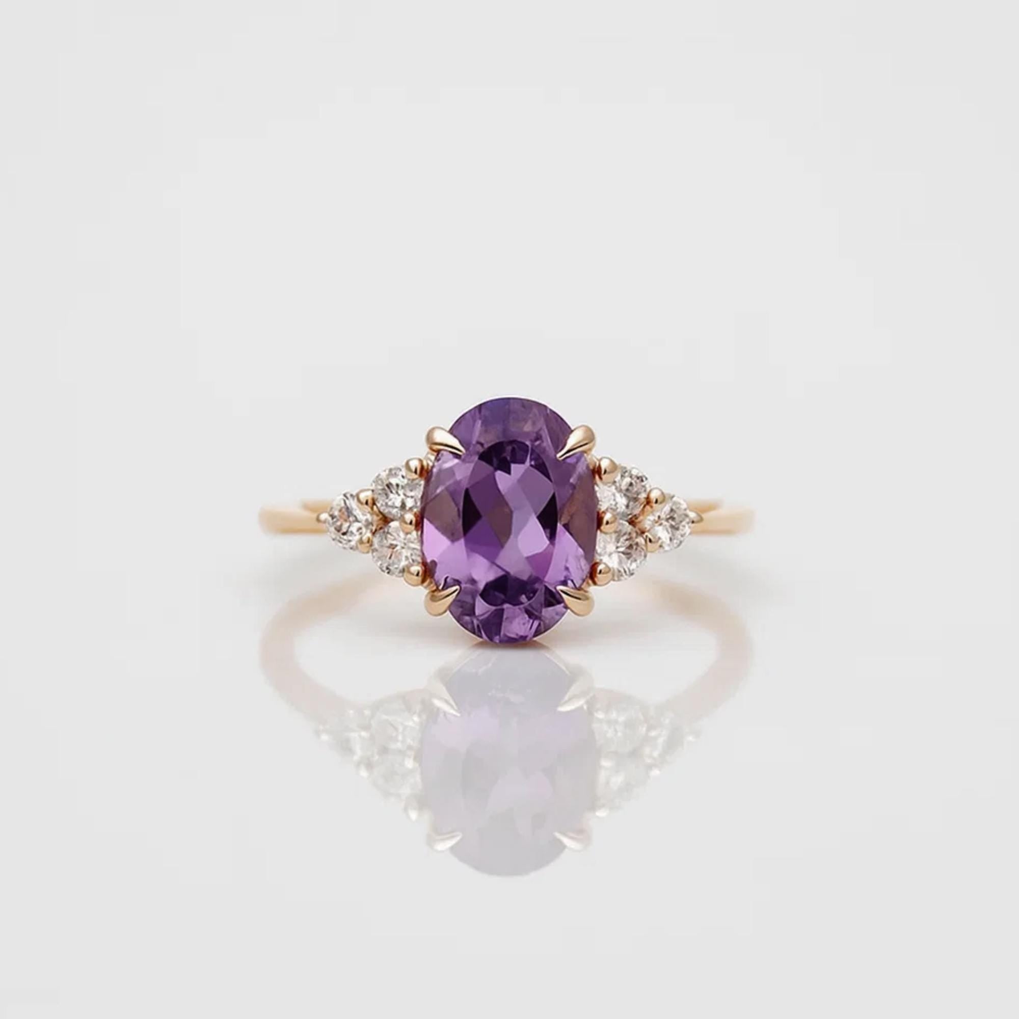 Amethyst Engagement Ring in 14K Gold /  February Birthstone Ring