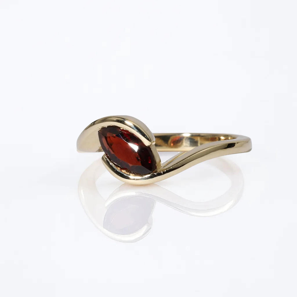 Marquise Cut Red Garnet Engagement Ring, Solitaire Bypass Anniversary Band, 14K Solid Gold