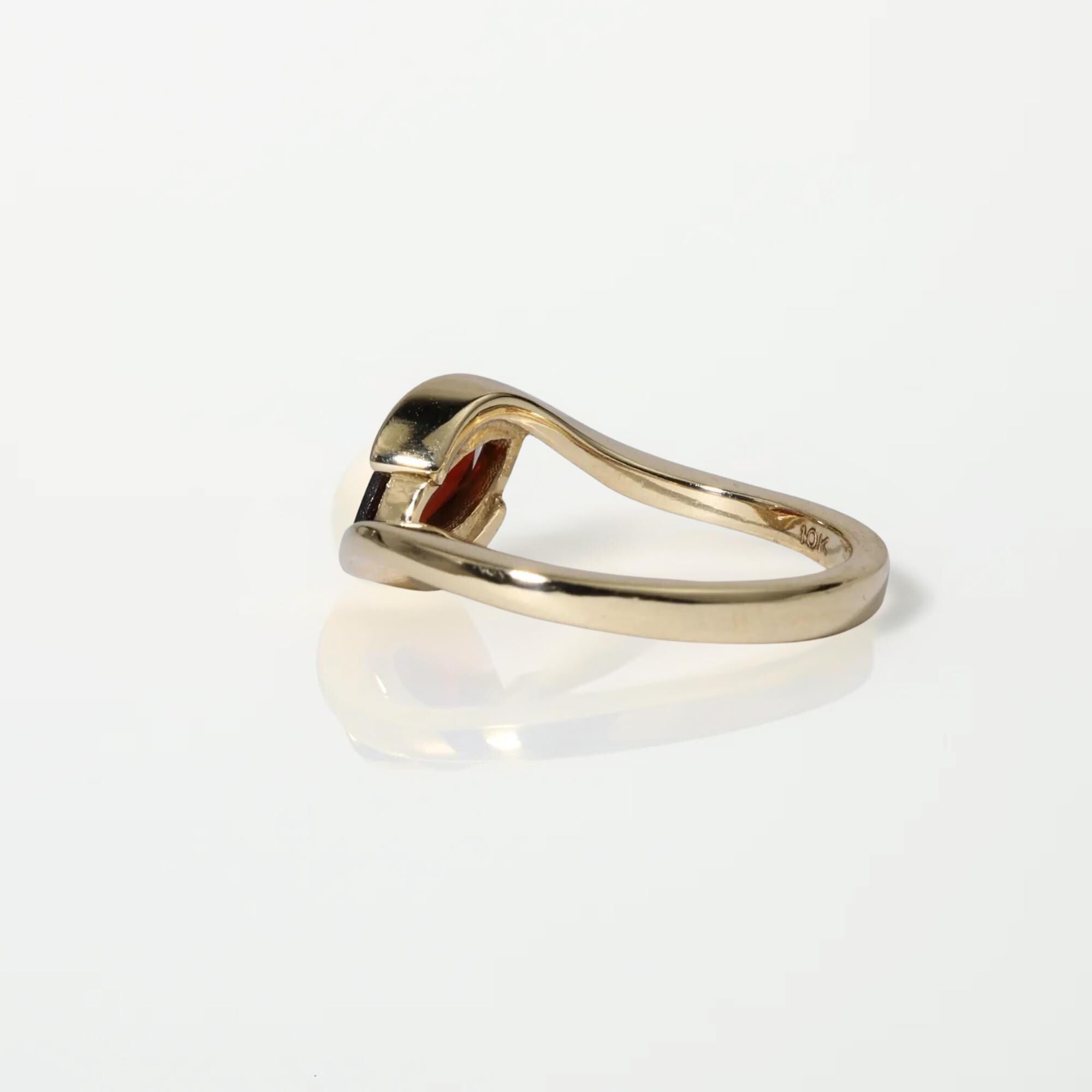 Marquise Cut Red Garnet Engagement Ring, Solitaire Bypass Anniversary Band, 14K Solid Gold