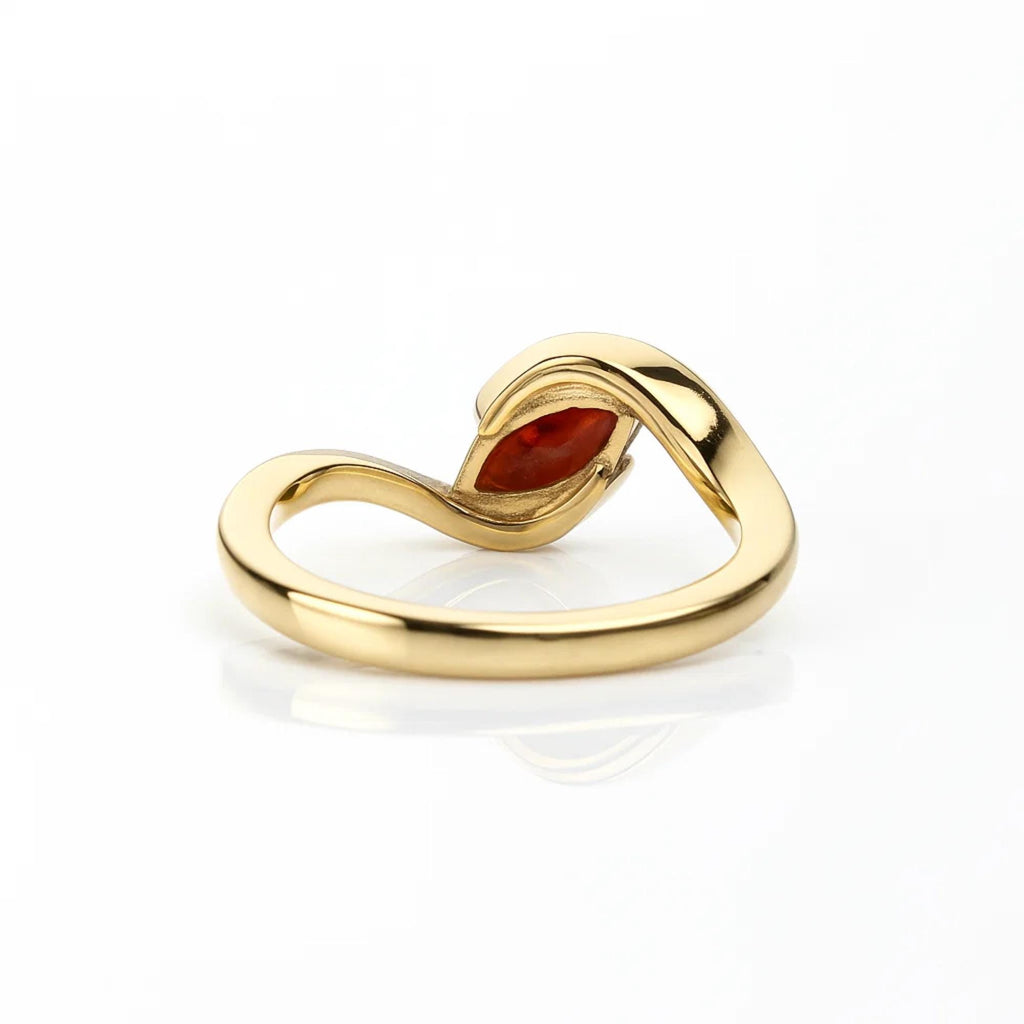 Marquise Cut Red Garnet Engagement Ring, Solitaire Bypass Anniversary Band, 14K Solid Gold