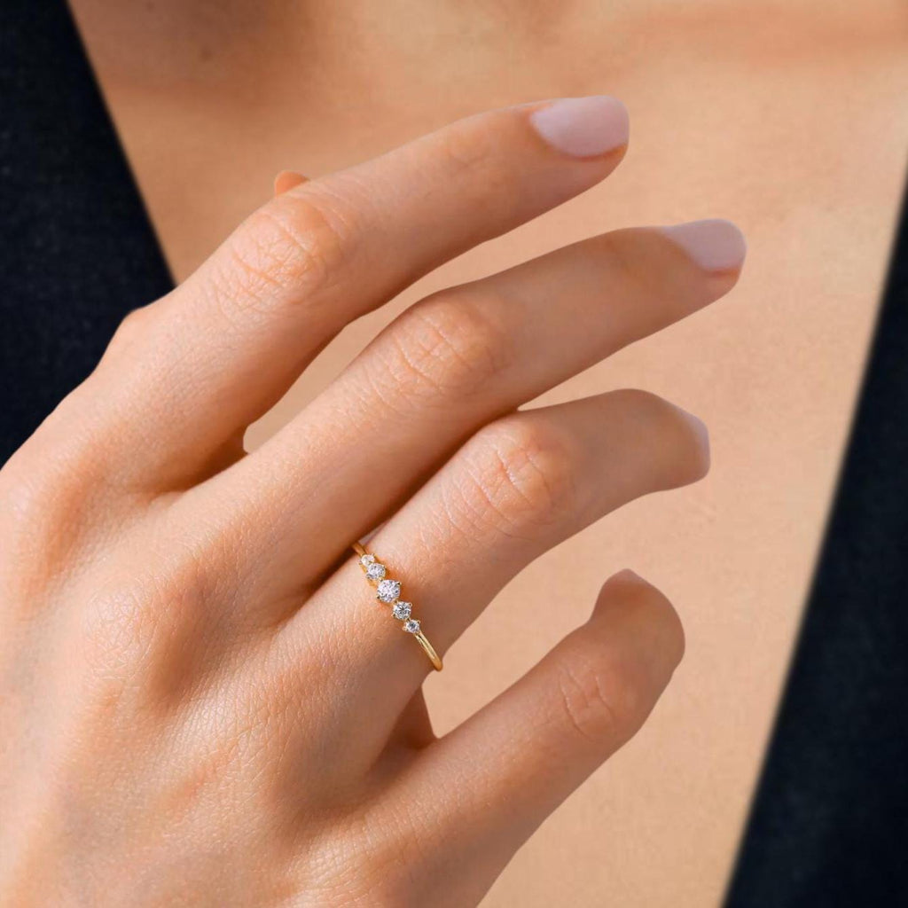 14K Minimalist Lab Grown Ring | Solid Gold 5 Stone Lab Grown Ring