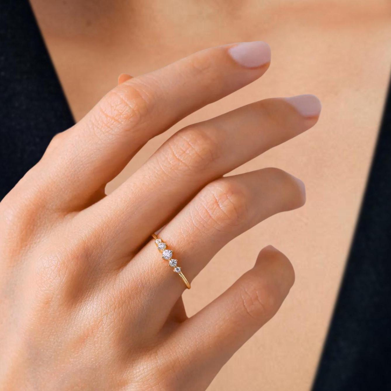14K Minimalist Lab Grown Ring | Solid Gold 5 Stone Lab Grown Ring