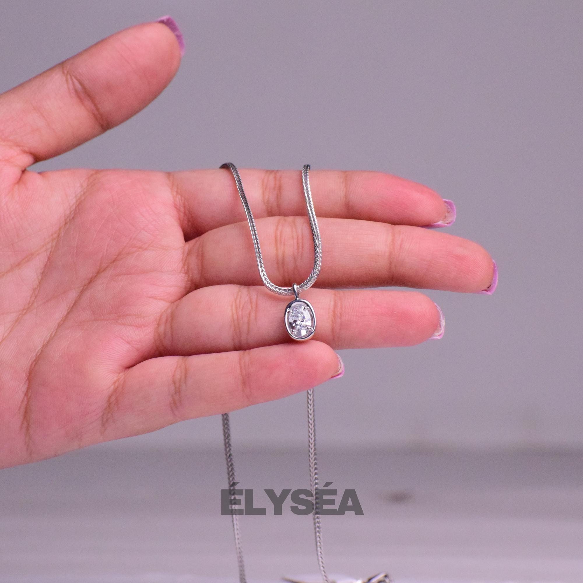 Oval Cut Lab Grown Diamond Solitaire Pendant, Eco Friendly Diamond Bezel With Claw Prong Set Necklace, 14K Solid Gold Pendant Necklace