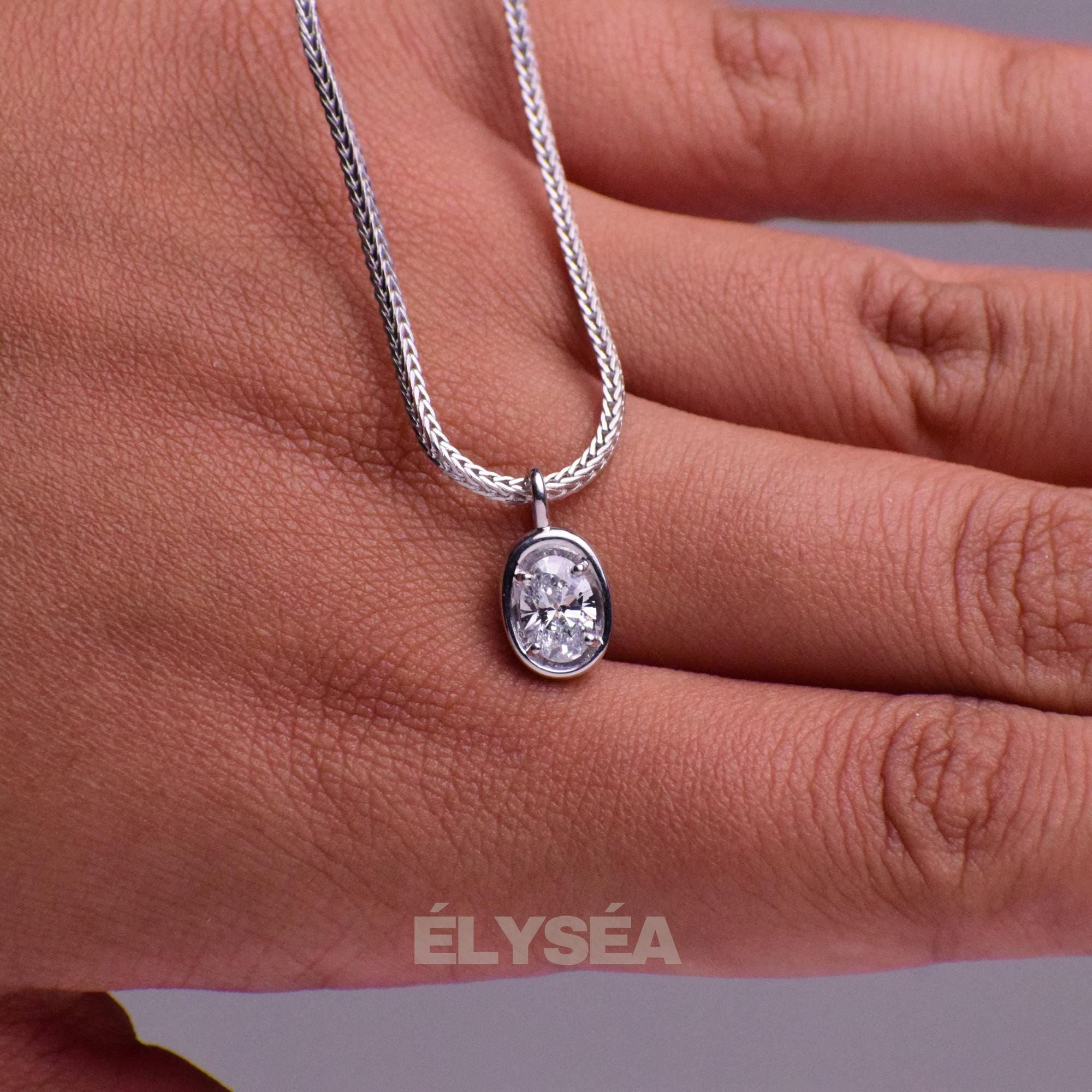 Oval Cut Lab Grown Diamond Solitaire Pendant, Eco Friendly Diamond Bezel With Claw Prong Set Necklace, 14K Solid Gold Pendant Necklace
