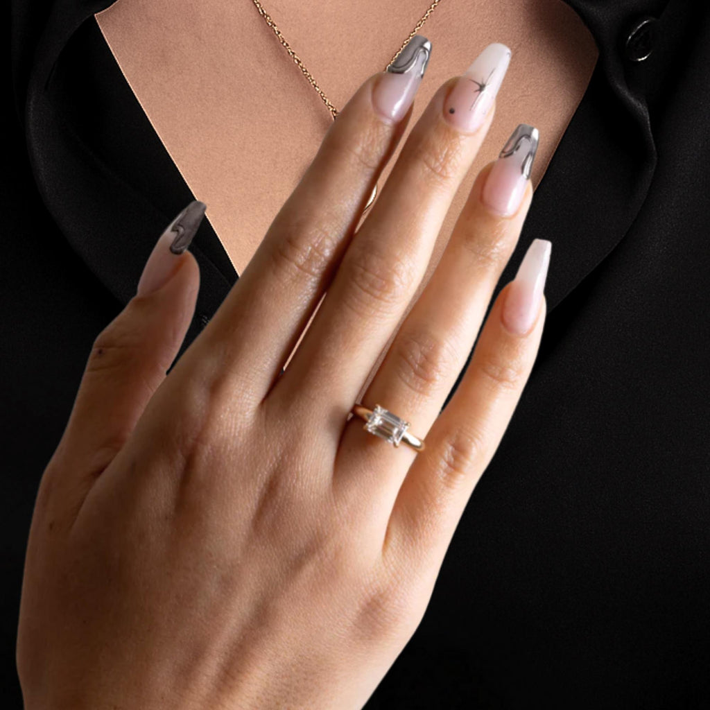 14K Gold Emerald Cut Lab Grown Diamond Engagement Ring -  IGI Certified