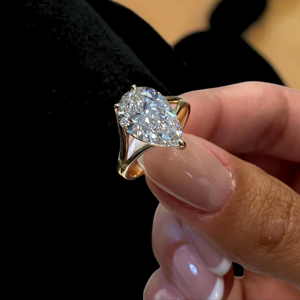 3 Carat Certified Pear Cut Lab Created Diamond Engagement Ring, 14K Yellow Gold Solitaire Ring