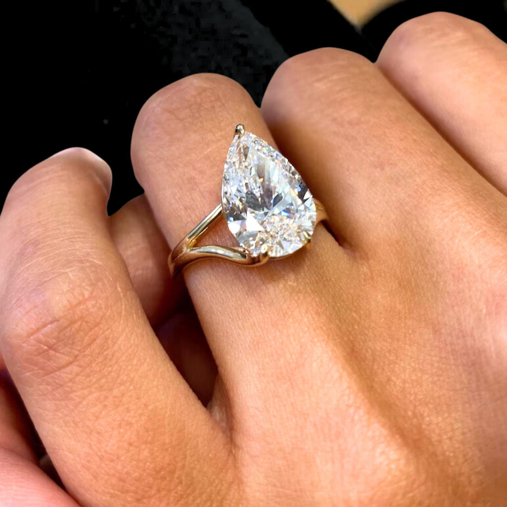 3 Carat Certified Pear Cut Lab Created Diamond Engagement Ring, 14K Yellow Gold Solitaire Ring