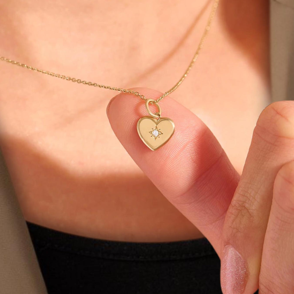 Tiny Diamond Heart Pendant Necklace in 14K Gold / Diamond Heart Necklace / Gift for Her