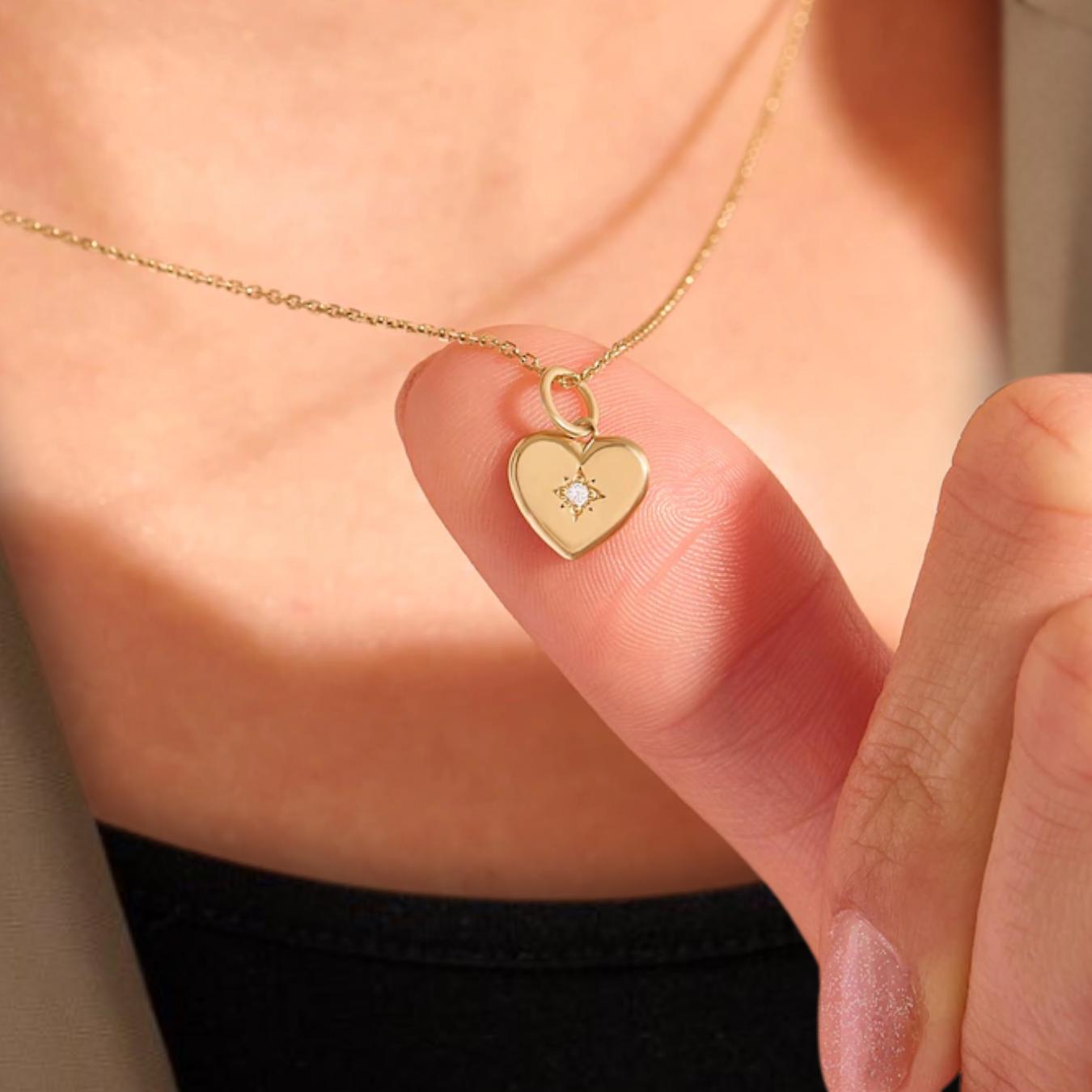 Tiny Diamond Heart Pendant Necklace in 14K Gold / Diamond Heart Necklace / Gift for Her