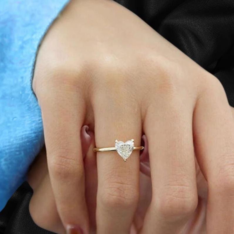 Heart Shape Lab Grown Diamond Engagement Ring in 14K Solid Gold