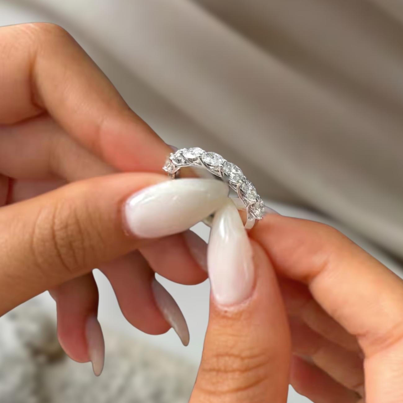 14K Gold Oval Cut Lab Diamond Half Eternity Wedding Band