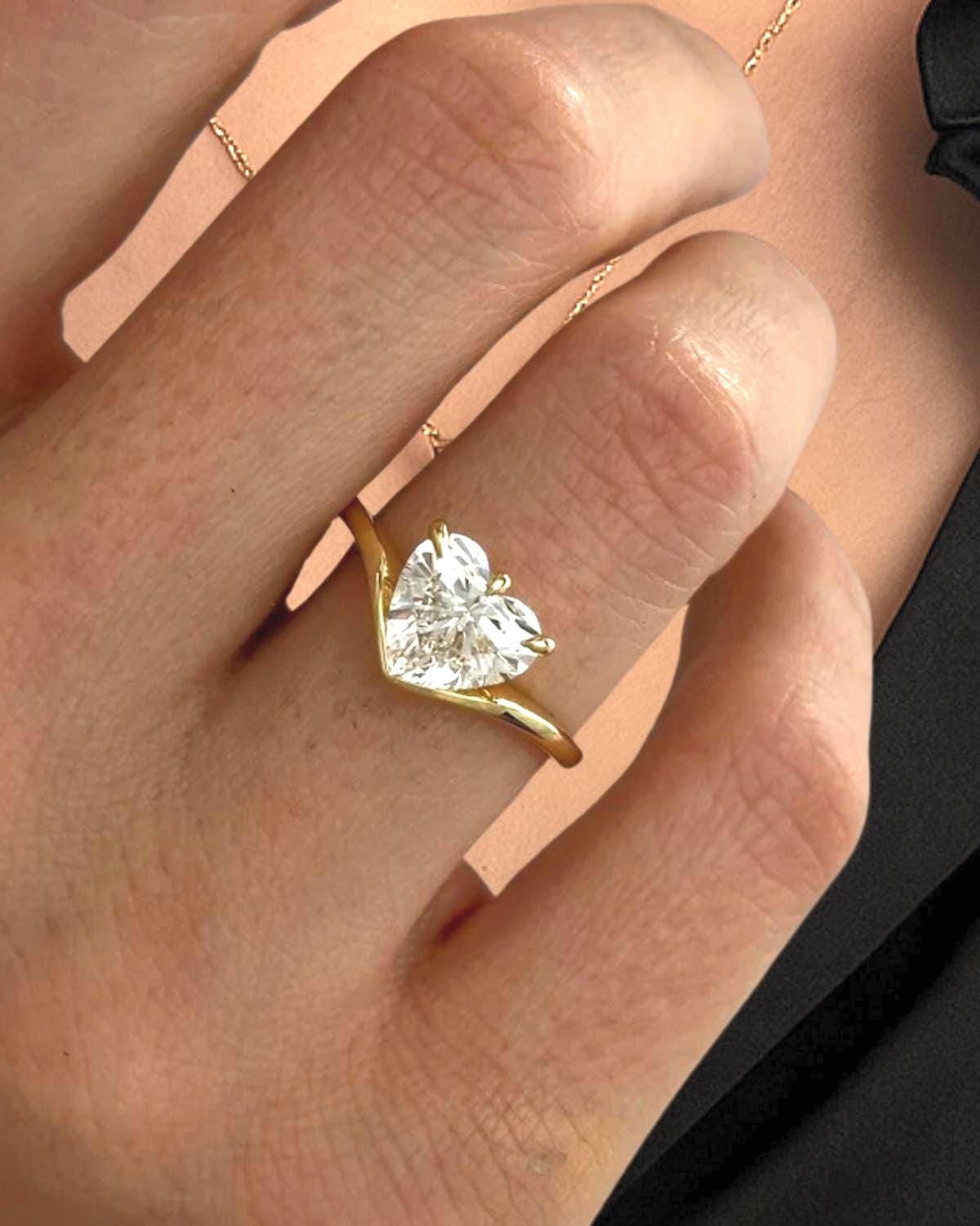 2 Carat Heart Shape Unique Solitaire Ring, 14K Gold Nested Lab Grown Diamond Engagement Ring