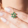 Flower Emerald Necklace with Diamond in 14K Solid Gold