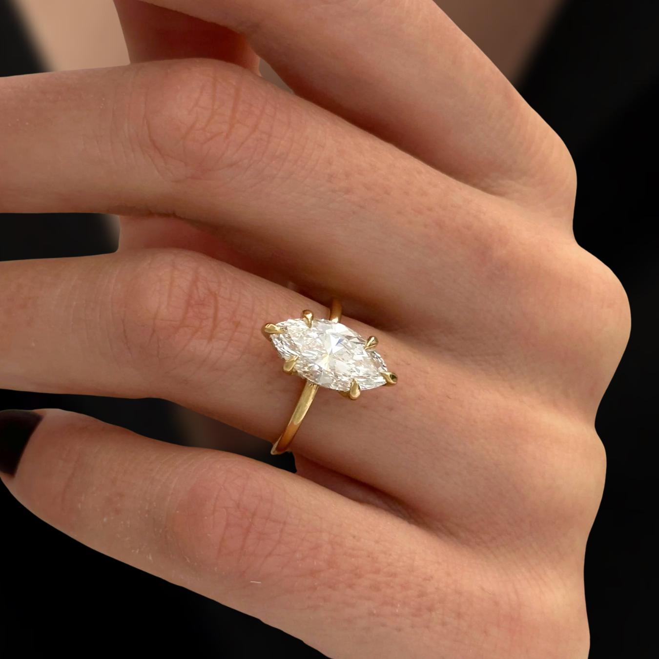 14K Gold Marquise Cut Ring with Lab Grown Diamond, Modern Solitaire Engagement Ring