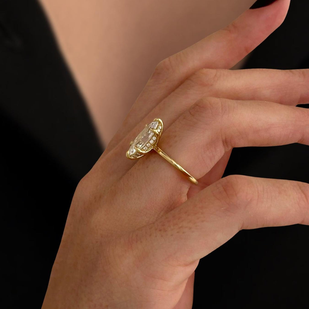 14K Gold Marquise Cut Ring with Lab Grown Diamond, Modern Solitaire Engagement Ring