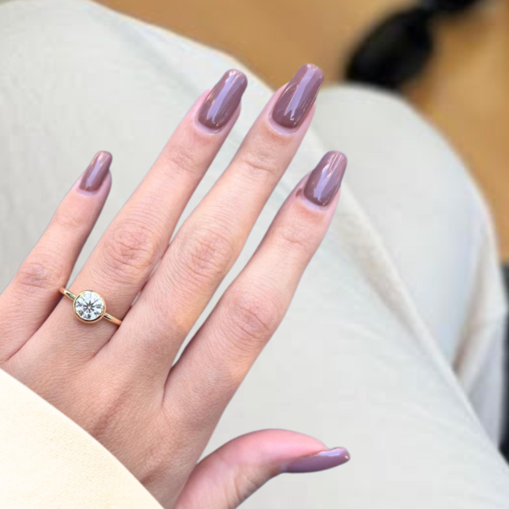 1 Carat 14K Gold Bezel Setting Round Shape Lab Grown Diamond Engagement Ring, Dainty Wedding Ring