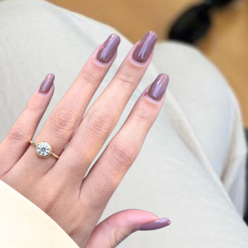 1 Carat 14K Gold Bezel Setting Round Shape Lab Grown Diamond Engagement Ring, Dainty Wedding Ring