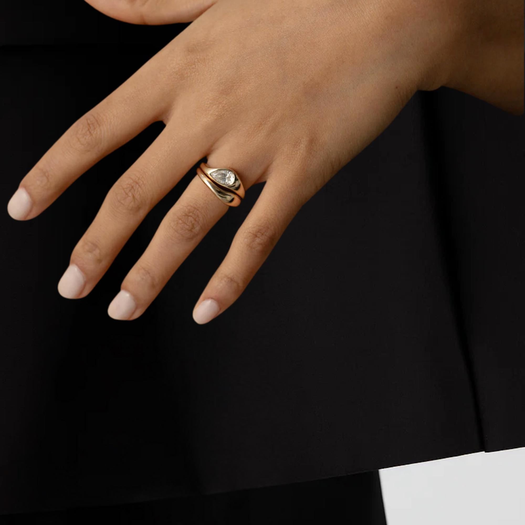 14K Gold Bezel Setting Pear Shaped Lab Grown Diamond Engagement Ring