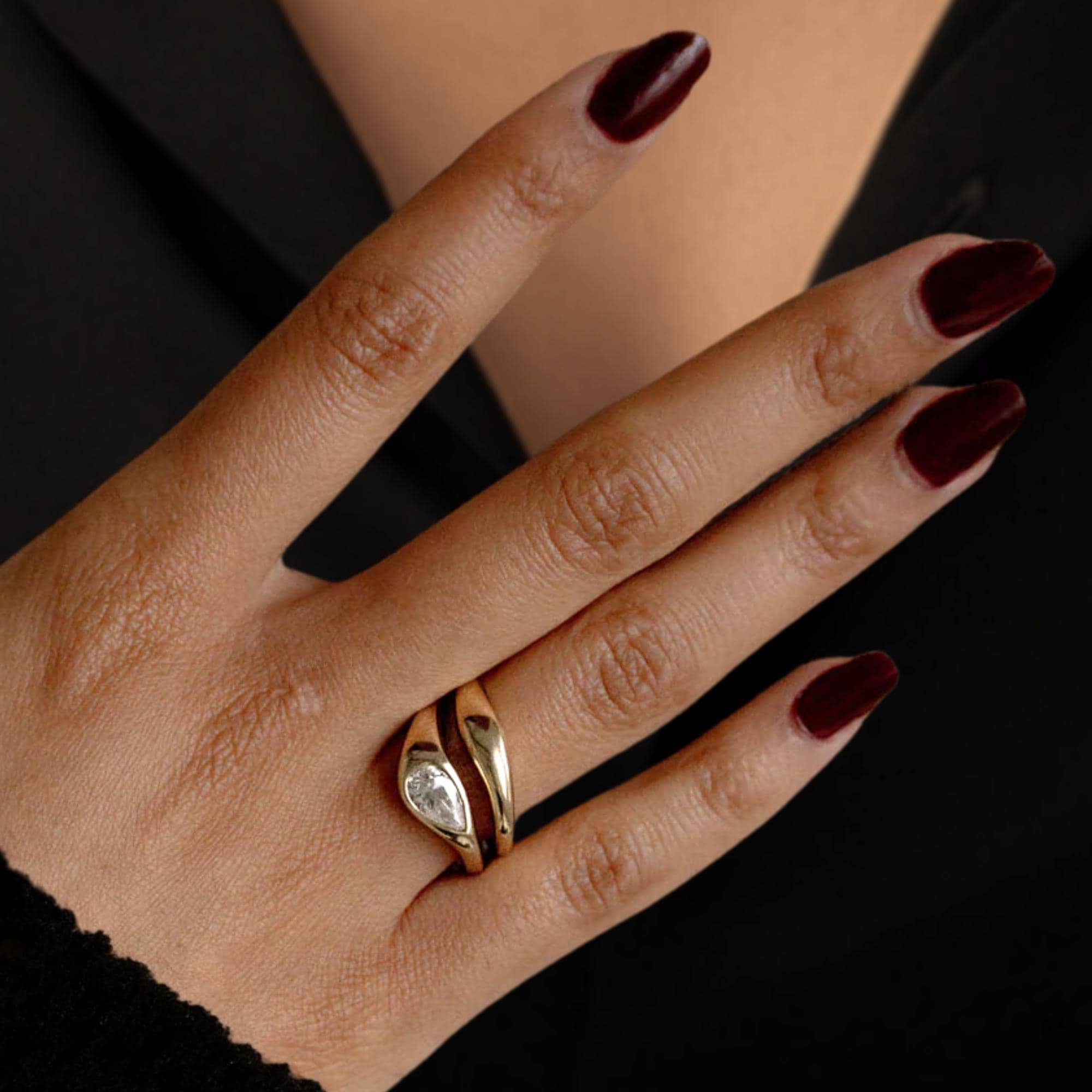 14K Gold Bezel Setting Pear Shaped Lab Grown Diamond Engagement Ring