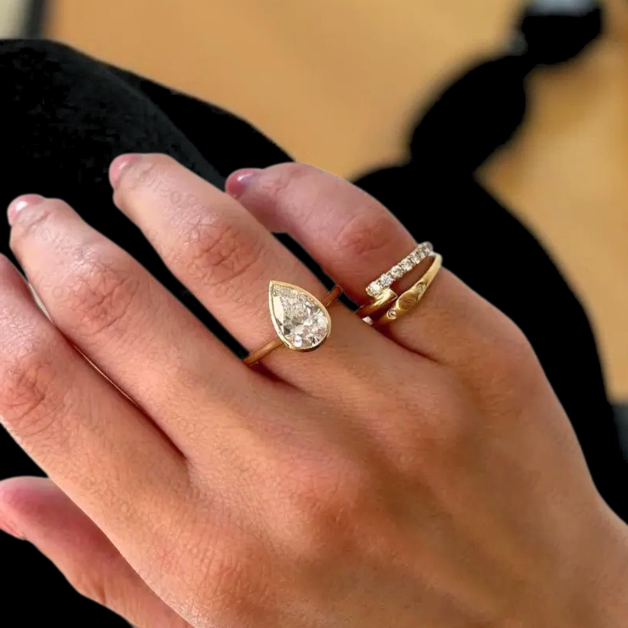14K Gold Pear Shape Bezel Setting Lab Grown Diamond Engagement Ring