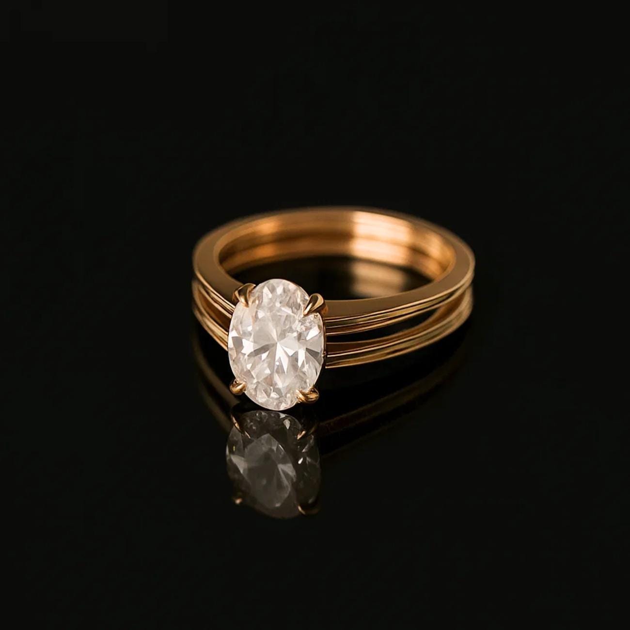 14K Gold Four Prong Setting Oval Shaped Lab Grown Diamond Engagement Ring