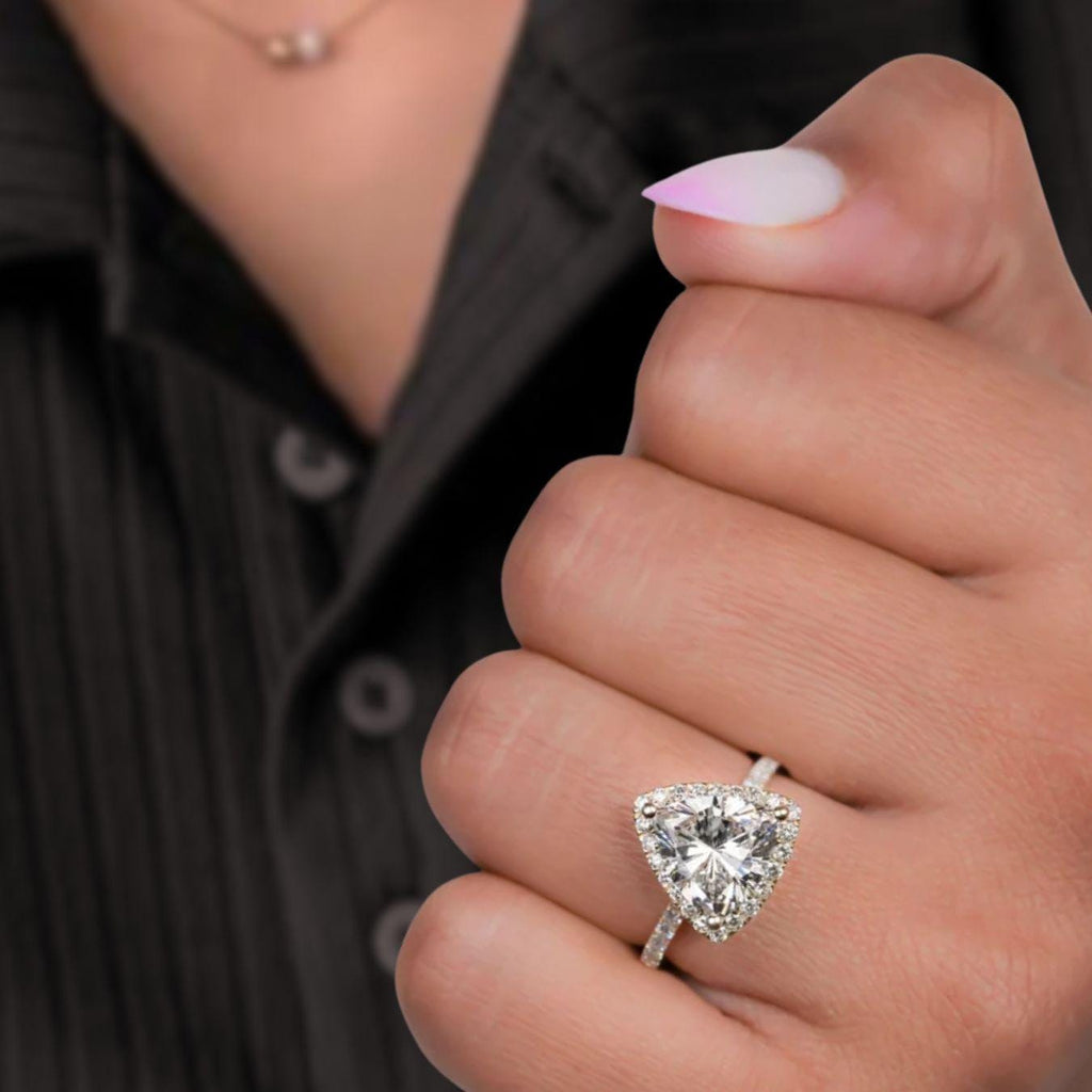 1.0ct To 3.0Ct Trillion Cut Lab Grown Diamond Halo Engagement Ring, Anniversary Gift, Wedding Ring