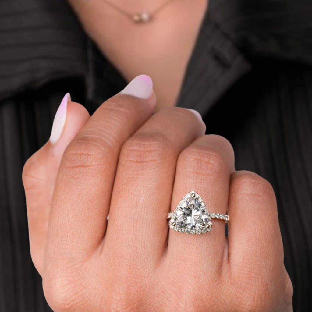 1.0ct To 3.0Ct Trillion Cut Lab Grown Diamond Halo Engagement Ring, Anniversary Gift, Wedding Ring