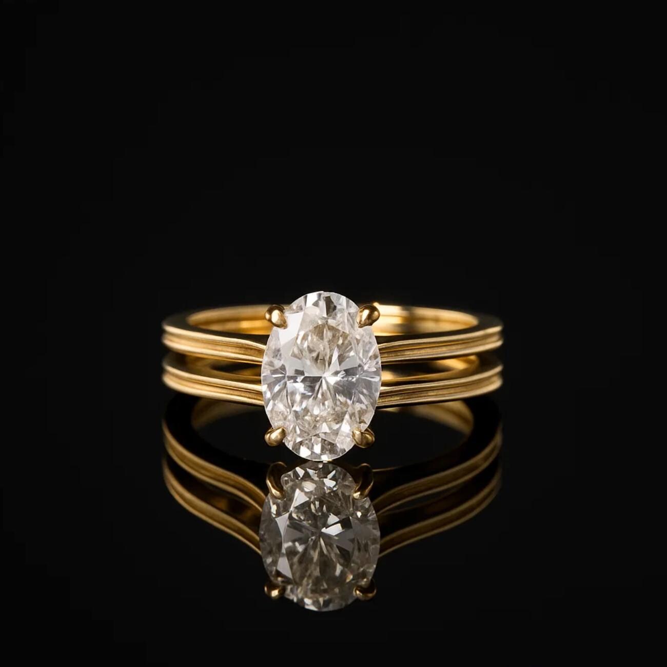 14K Gold Four Prong Setting Oval Shaped Lab Grown Diamond Engagement Ring