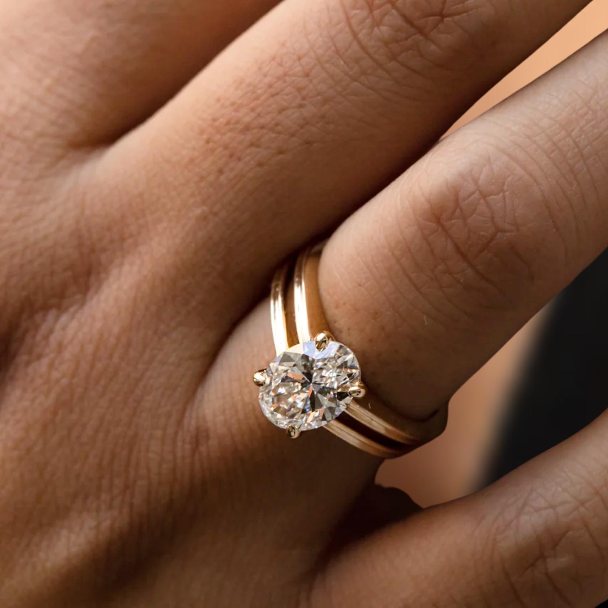 14K Gold Four Prong Setting Oval Shaped Lab Grown Diamond Engagement Ring