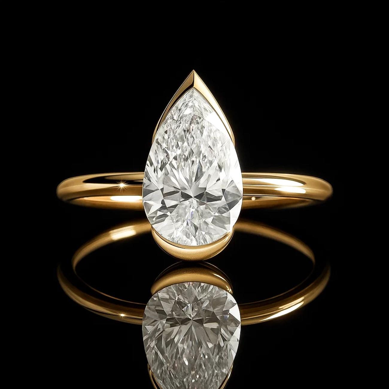 2 Carat Pear Cut Lab Grown Diamond Ring, 14K Gold Wedding Ring