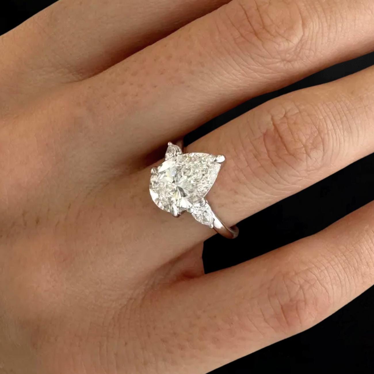 14K Gold Pear Shaped Lab Grown Diamond Three Stone Wedding Ring