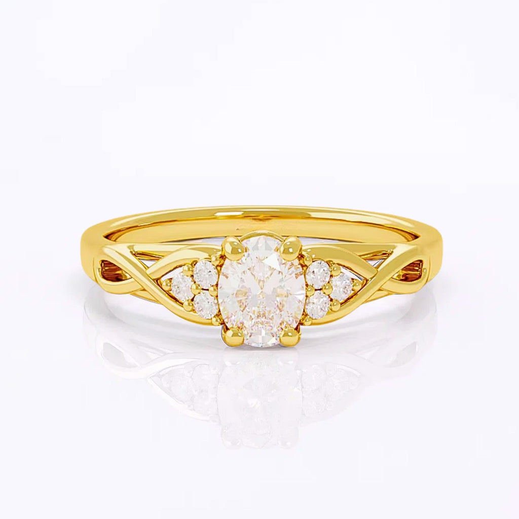 14K Gold Braided Band Lab Grown Diamond Engagement Ring, Vintage Inspired Oval Solitaire Ring