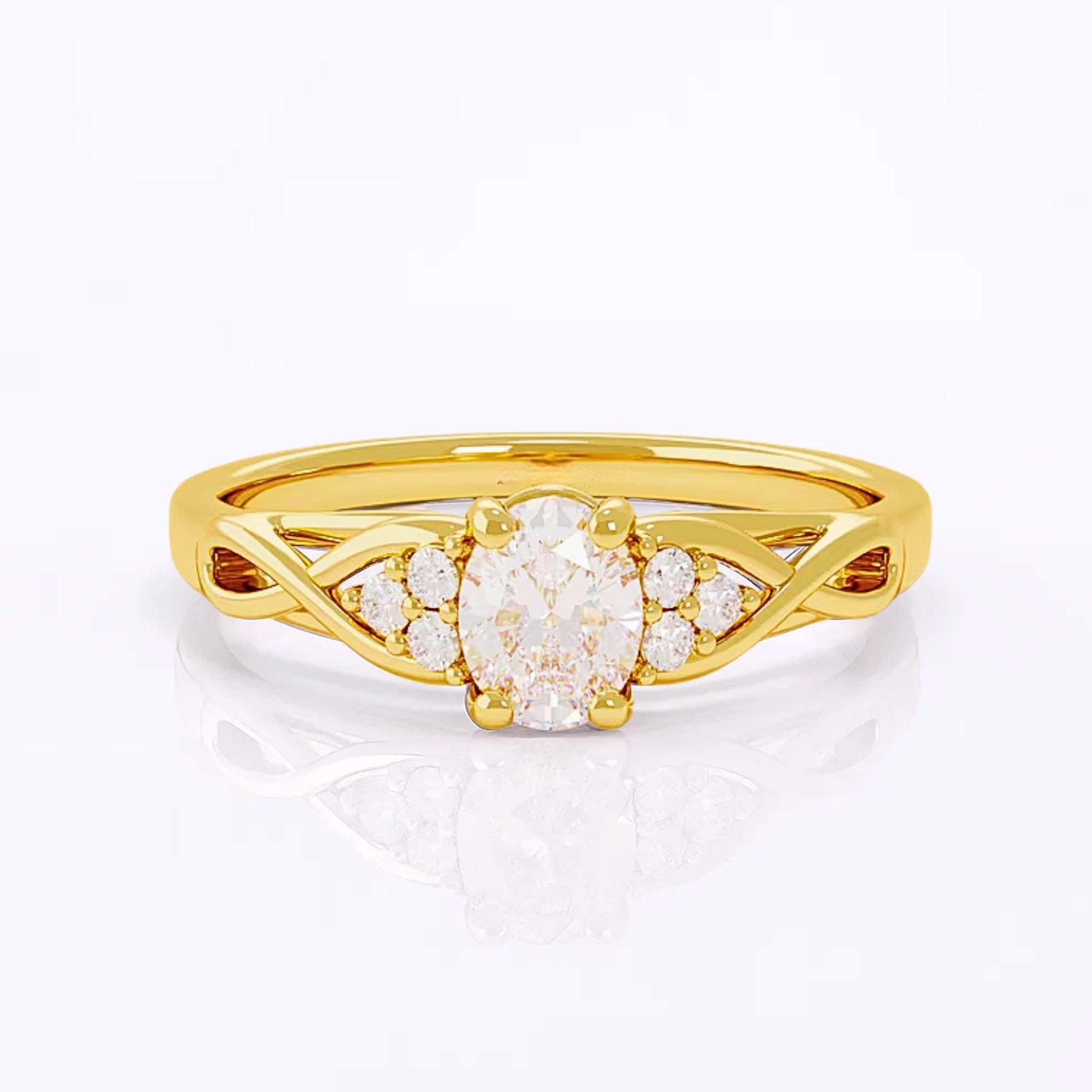 14K Gold Braided Band Lab Grown Diamond Engagement Ring, Vintage Inspired Oval Solitaire Ring