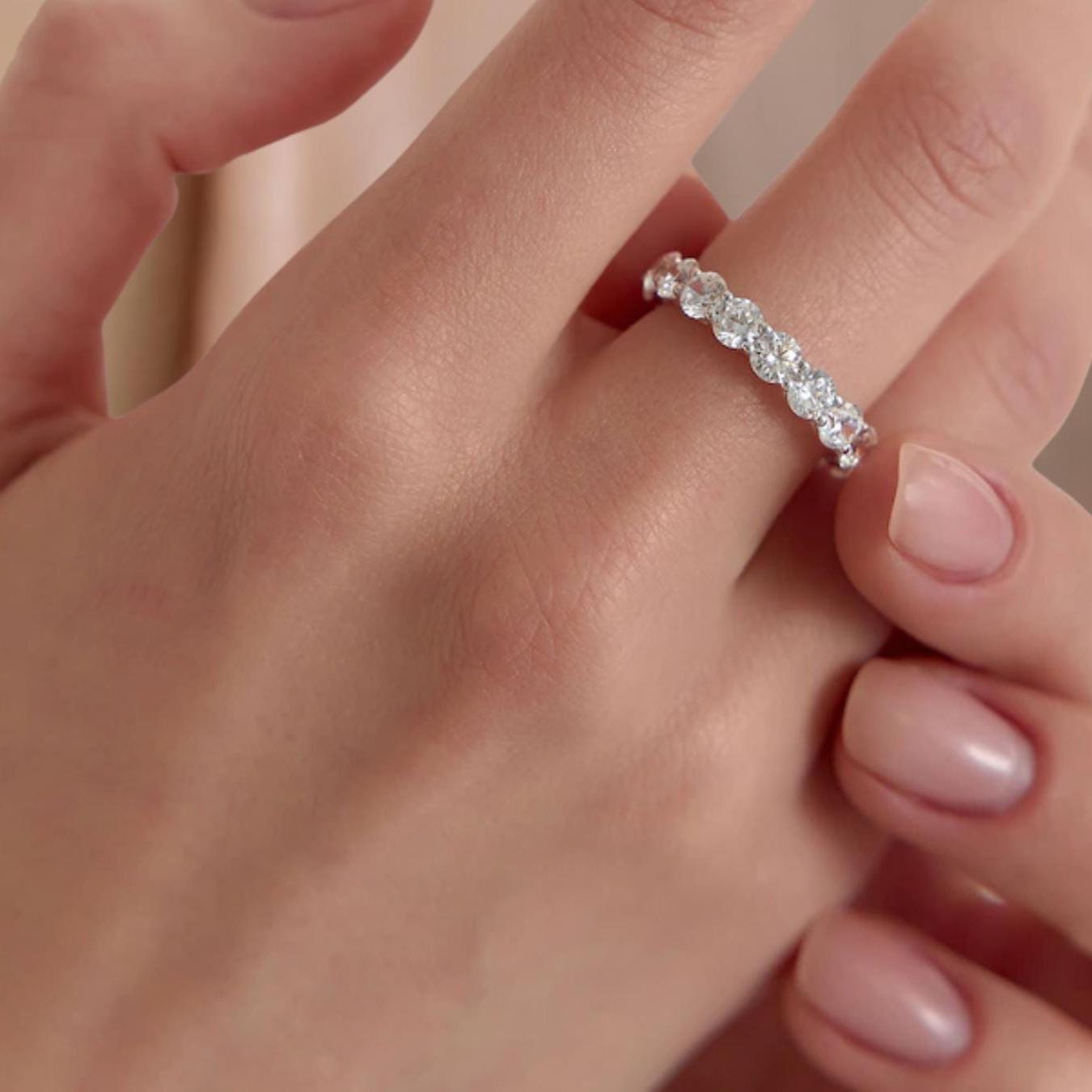 14K Gold Full Eternity Round Lab Grown Diamond Ring/ Stacking Matching Unique Anniversary Gift