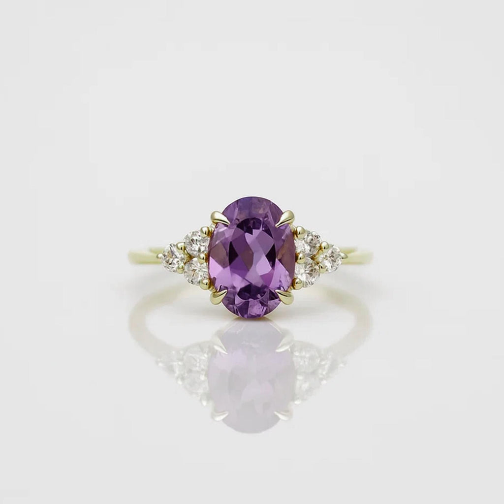 Amethyst Engagement Ring in 14K Gold /  February Birthstone Ring